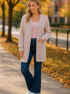 NWT Women's Popcorn Knit Open Midi Cardi